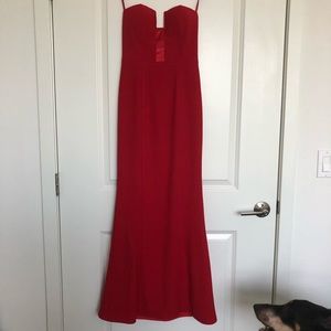 Red strapless gown
